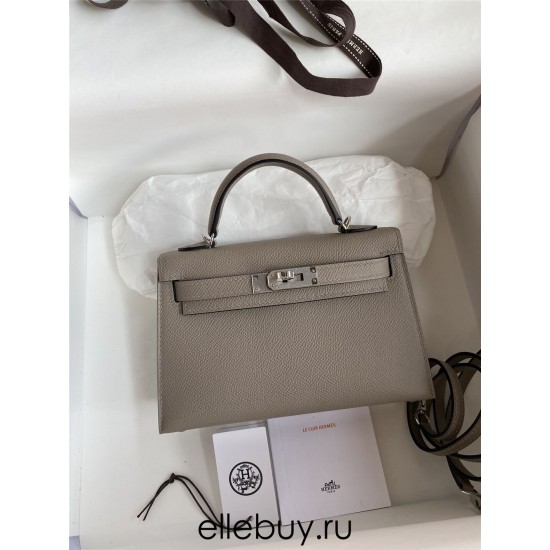 Hermes Hermès Mini Kelly 19cm Imported Epsom Leather Asphalt Grey Silver Hardware Hand-Stitched