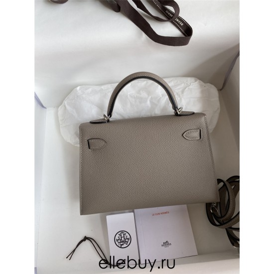 Hermes Hermès Mini Kelly 19cm Imported Epsom Leather Asphalt Grey Silver Hardware Hand-Stitched