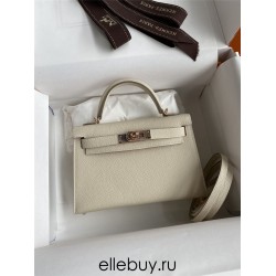 Hermes Hermès Mini Kelly 19cm Imported Epsom Leather Milk Tea Brown Inner Stitching Heart Red Rose Gold Hardware Hand-Stitched