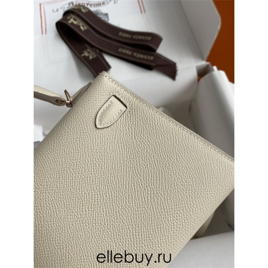 Hermes Hermès Mini Kelly 19cm Imported Epsom Leather Milk Tea Brown Inner Stitching Heart Red Rose Gold Hardware Hand-Stitched