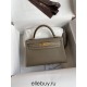 Hermes Hermès Mini Kelly 19cm Imported Epsom Leather Elephant Grey Inner Stitching Milk Tea Pink Gold Hardware Hand-Stitched