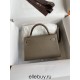 Hermes Hermès Mini Kelly 19cm Imported Epsom Leather Elephant Grey Inner Stitching Milk Tea Pink Gold Hardware Hand-Stitched