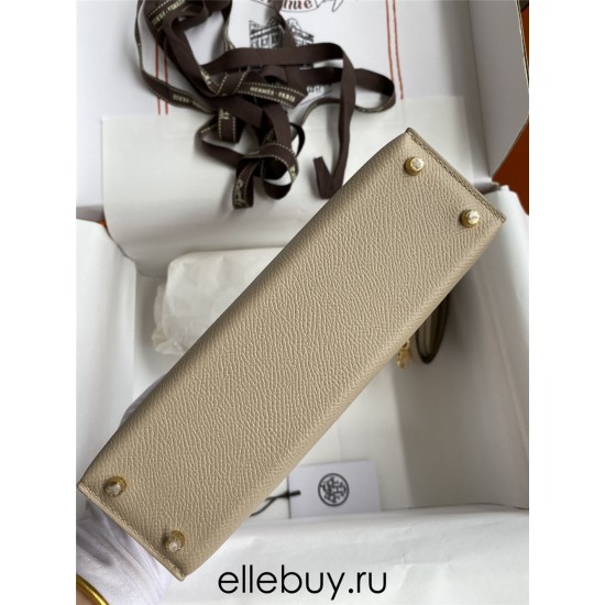 Hermes Hermès Mini Kelly 19cm Imported Epsom Leather Dove Grey Gold Hardware Hand-Stitched