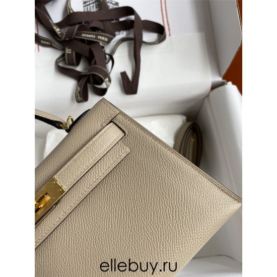 Hermes Hermès Mini Kelly 19cm Imported Epsom Leather Dove Grey Gold Hardware Hand-Stitched