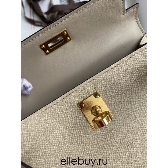 Hermes Hermès Mini Kelly 19cm Imported Epsom Leather Dove Grey Gold Hardware Hand-Stitched