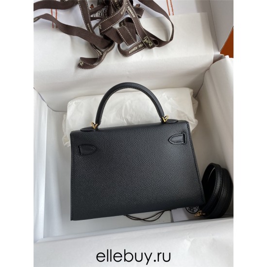 Hermes Hermès Mini Kelly 19cm Imported Epsom Leather Black Gold Hardware Hand-Stitched