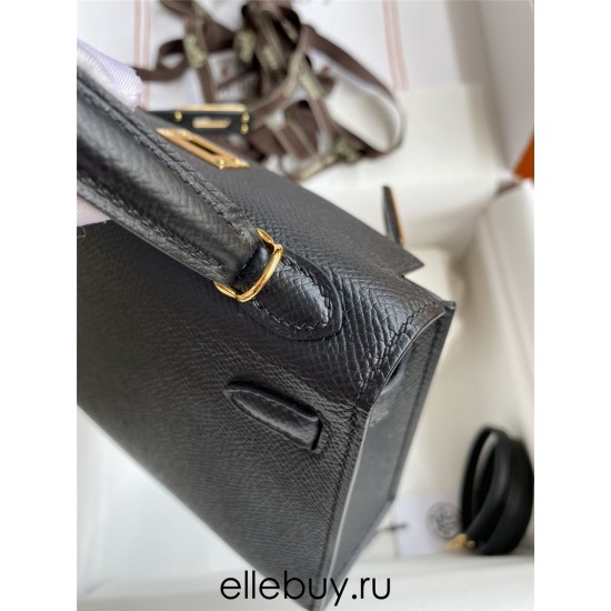 Hermes Hermès Mini Kelly 19cm Imported Epsom Leather Black Gold Hardware Hand-Stitched