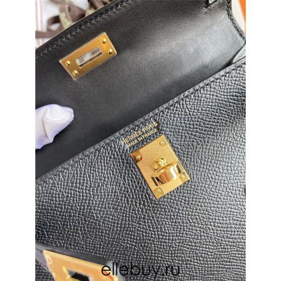 Hermes Hermès Mini Kelly 19cm Imported Epsom Leather Black Gold Hardware Hand-Stitched