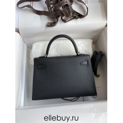 Hermes Hermès Mini Kelly 19cm Imported Epsom Leather Black Silver Hardware Hand-Stitched