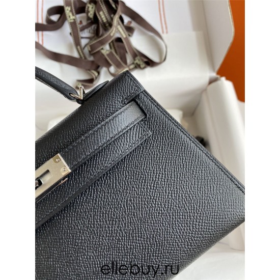 Hermes Hermès Mini Kelly 19cm Imported Epsom Leather Black Silver Hardware Hand-Stitched