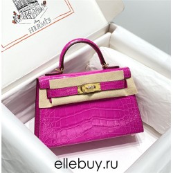 Hermes Hermès Mini Kelly 2 Arabian Nights Purple Crocodile Skin Pattern 19cm Hand-Stitched