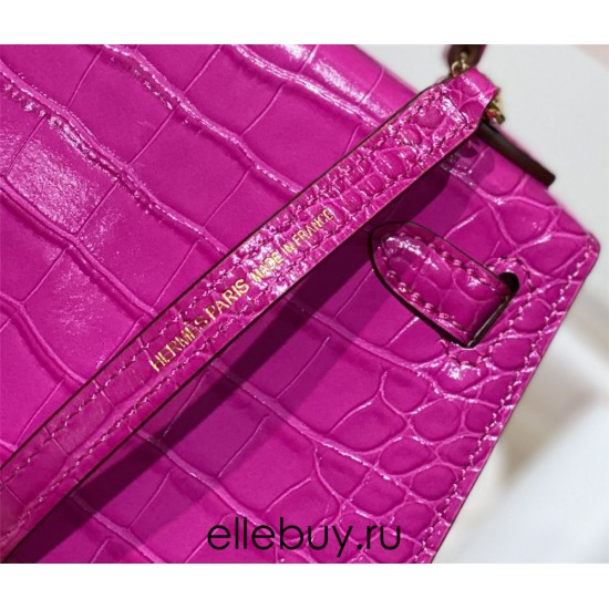 Hermes Hermès Mini Kelly 2 Arabian Nights Purple Crocodile Skin Pattern 19cm Hand-Stitched