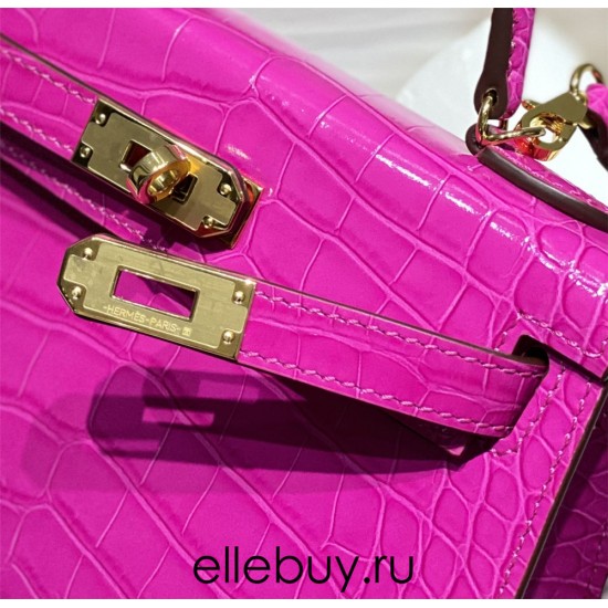 Hermes Hermès Mini Kelly 2 Arabian Nights Purple Crocodile Skin Pattern 19cm Hand-Stitched