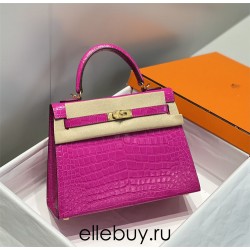 Hermes Hermès Kelly 28 Arabian Nights Purple Crocodile Skin Pattern Inner Layer Sheepskin Hand-Stitched Hand-Stitched