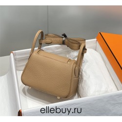 Hermes Hermès Mini Lindy 19 Togo Milk Tea Brown Size: 19.5cm Width 12.5cm Silver Hardware Hand-Stitched