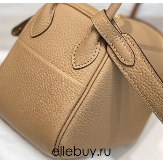 Hermes Hermès Mini Lindy 19 Togo Milk Tea Brown Size: 19.5cm Width 12.5cm Silver Hardware Hand-Stitched