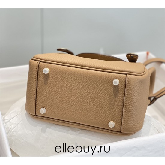 Hermes Hermès Mini Lindy 19 Togo Milk Tea Brown Size: 19.5cm Width 12.5cm Silver Hardware Hand-Stitched