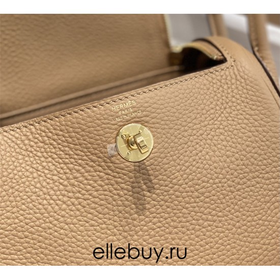 Hermes Hermès Mini Lindy 19 Togo Milk Tea Brown Size: 19.5cm Width 12.5cm Silver Hardware Hand-Stitched