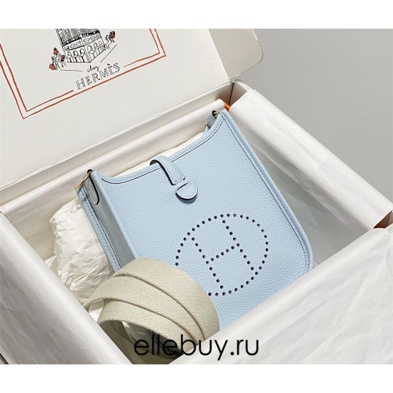 Hermes Hermès Evelyne 18 Togo Light Blue Gold Hardware Hand-Stitched