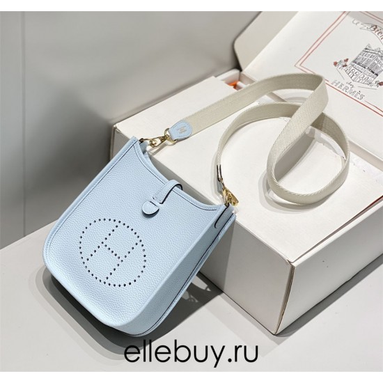 Hermes Hermès Evelyne 18 Togo Light Blue Gold Hardware Hand-Stitched