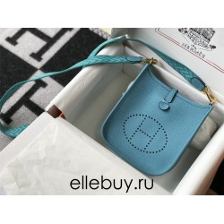 Hermes Hermès Evelyne 18 Togo Blue Gold Hardware Hand-Stitched