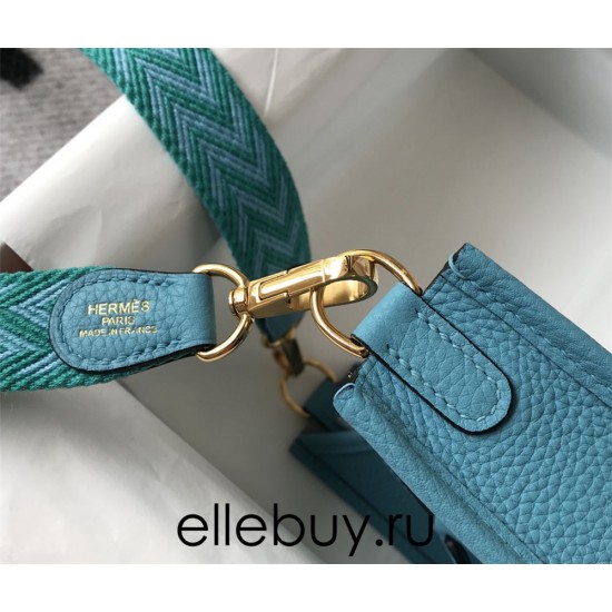 Hermes Hermès Evelyne 18 Togo Blue Gold Hardware Hand-Stitched