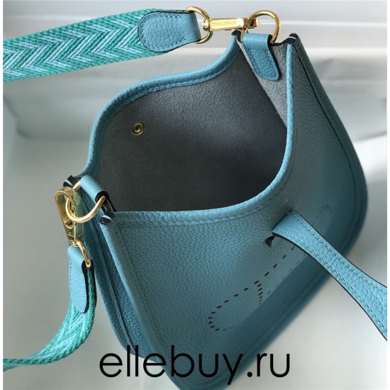 Hermes Hermès Evelyne 18 Togo Blue Gold Hardware Hand-Stitched