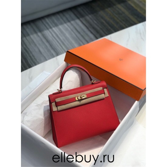 Hermes Hermès Kelly 28 Epsom Red Gold Hardware Hand-Stitched