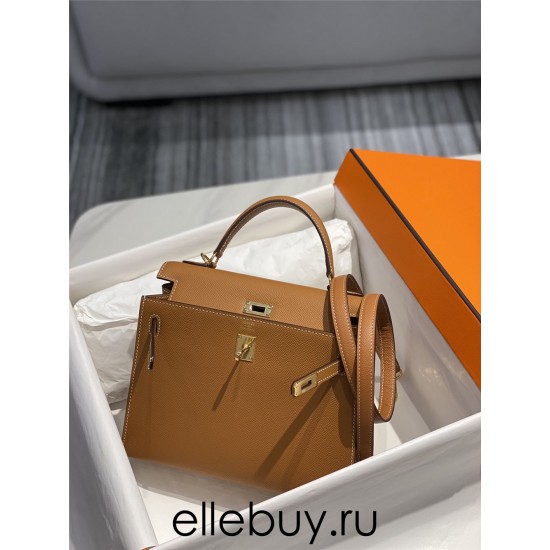 Hermes Hermès Kelly 28 Epsom Brown Gold Hardware Hand-Stitched