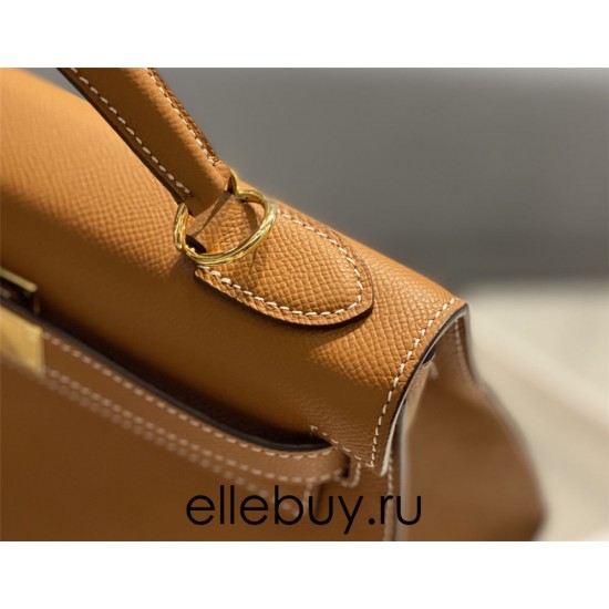 Hermes Hermès Kelly 28 Epsom Brown Gold Hardware Hand-Stitched