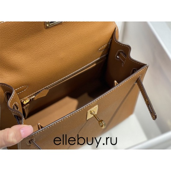 Hermes Hermès Kelly 28 Epsom Brown Gold Hardware Hand-Stitched