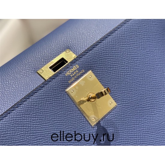 Hermes Hermès Kelly 28 Epsom Blue Gold Hardware Hand-Stitched