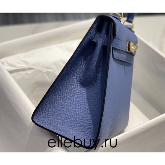 Hermes Hermès Kelly 28 Epsom Blue Gold Hardware Hand-Stitched