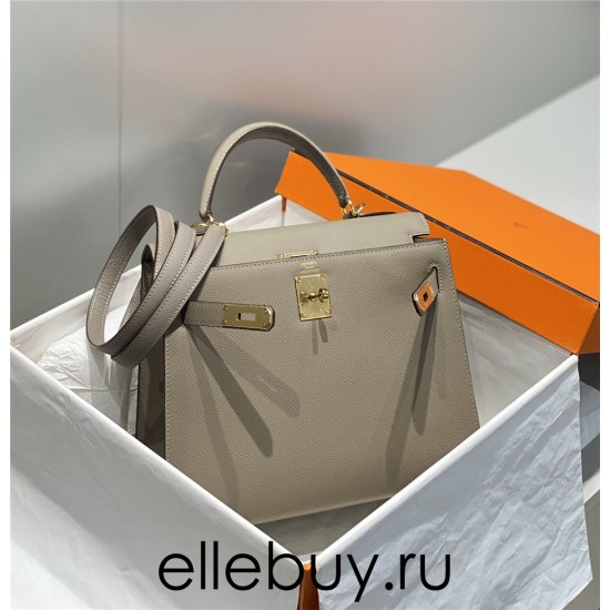 Hermes Hermès Kelly 28 Epsom Grey Gold Hardware Hand-Stitched