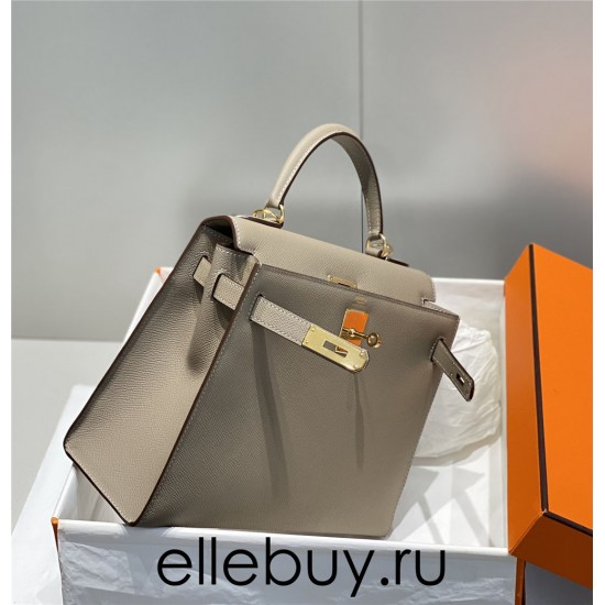 Hermes Hermès Kelly 28 Epsom Grey Gold Hardware Hand-Stitched