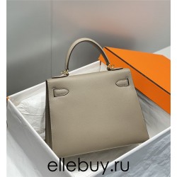 Hermes Hermès Kelly 25 Epsom Grey Gold Hardware Hand-Stitched