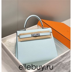 Hermes Hermès Kelly 28 Epsom Light Blue Silver Hardware Hand-Stitched