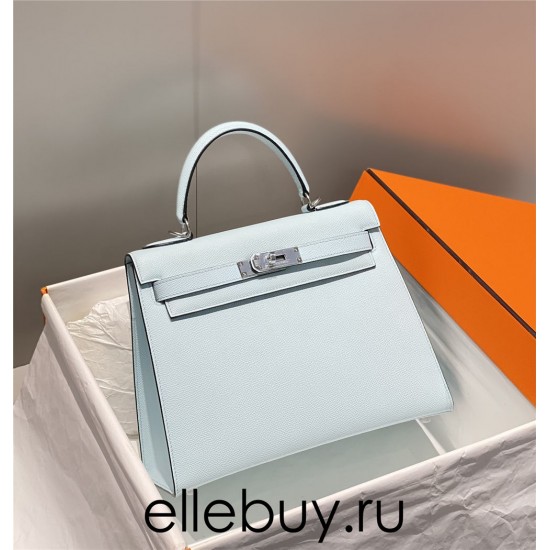 Hermes Hermès Kelly 28 Epsom Light Blue Silver Hardware Hand-Stitched