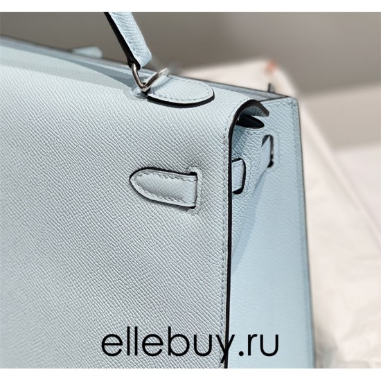 Hermes Hermès Kelly 28 Epsom Light Blue Silver Hardware Hand-Stitched