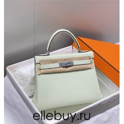 Hermes Hermès Kelly 25 Togo Bubble Green Silver Hardware Hand-Stitched