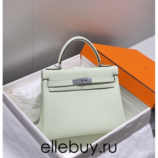 Hermes Hermès Kelly 25 Togo Bubble Green Silver Hardware Hand-Stitched