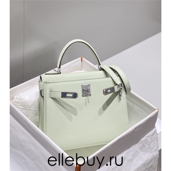 Hermes Hermès Kelly 25 Togo Bubble Green Silver Hardware Hand-Stitched