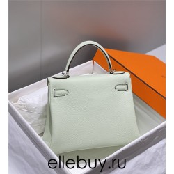 Hermes Hermès Kelly 28 Togo Bubble Green Silver Hardware Hand-Stitched