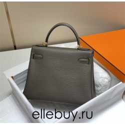 Hermes Hermès Kelly 25 Togo Dark Grey Gold Hardware Hand-Stitched