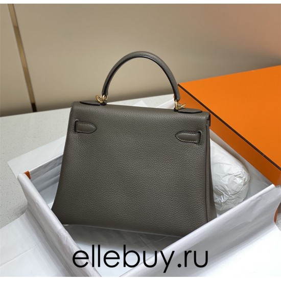 Hermes Hermès Kelly 25 Togo Dark Grey Gold Hardware Hand-Stitched