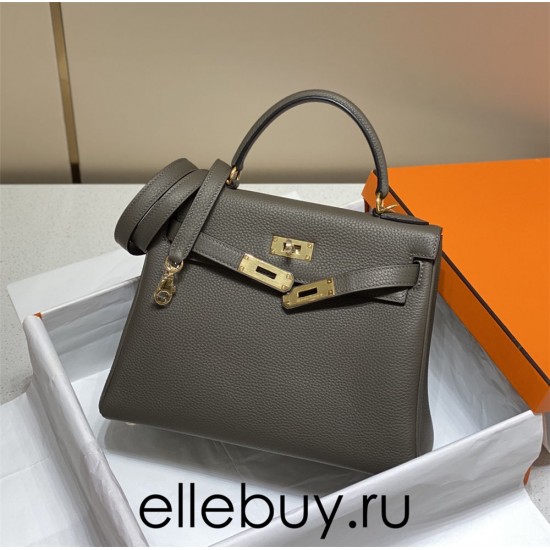 Hermes Hermès Kelly 25 Togo Dark Grey Gold Hardware Hand-Stitched