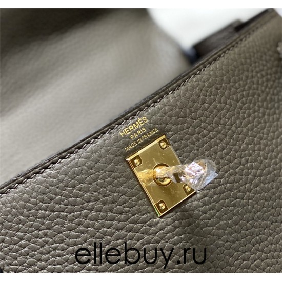 Hermes Hermès Kelly 25 Togo Dark Grey Gold Hardware Hand-Stitched