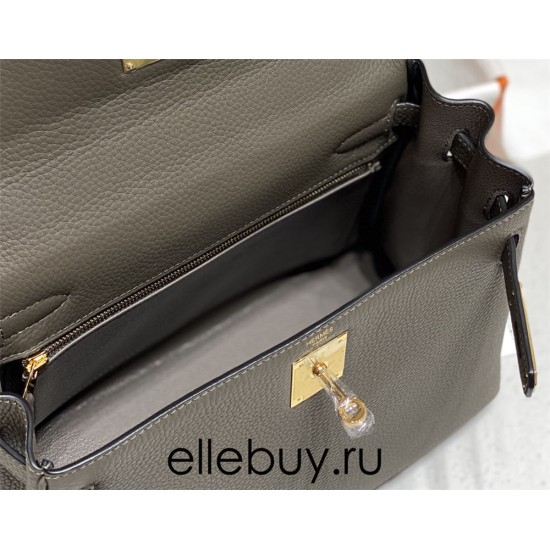 Hermes Hermès Kelly 25 Togo Dark Grey Gold Hardware Hand-Stitched