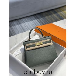 Hermes Hermès Kelly 25 Togo Grey Blue Gold Hardware Hand-Stitched