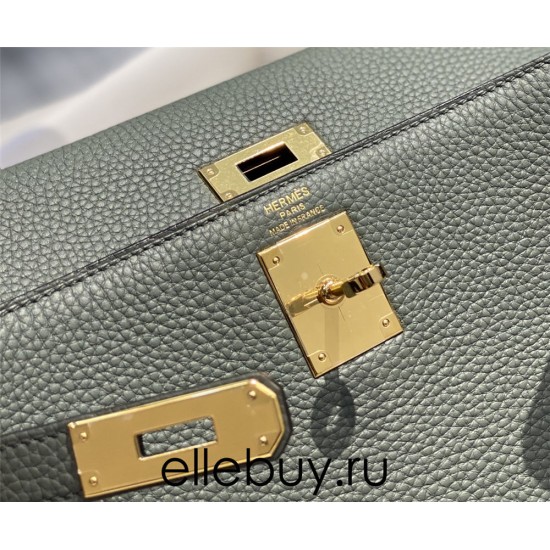 Hermes Hermès Kelly 25 Togo Grey Blue Gold Hardware Hand-Stitched